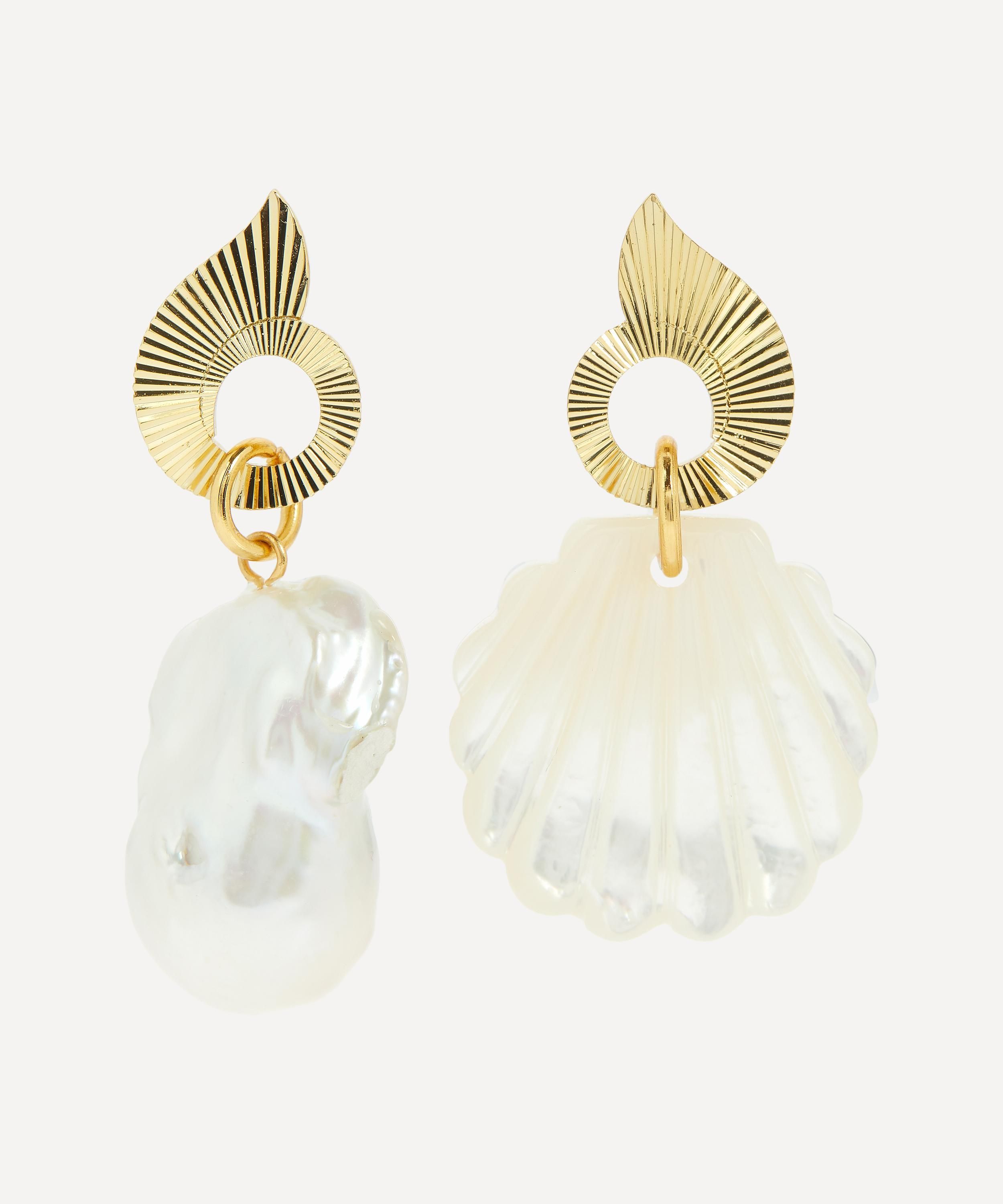 Buy Beach Style Statement Earrings, Gold Sea Shell With White Pearl Earrings,  Island Style Beach Accessories, Shell Earrings Online in India - Etsy